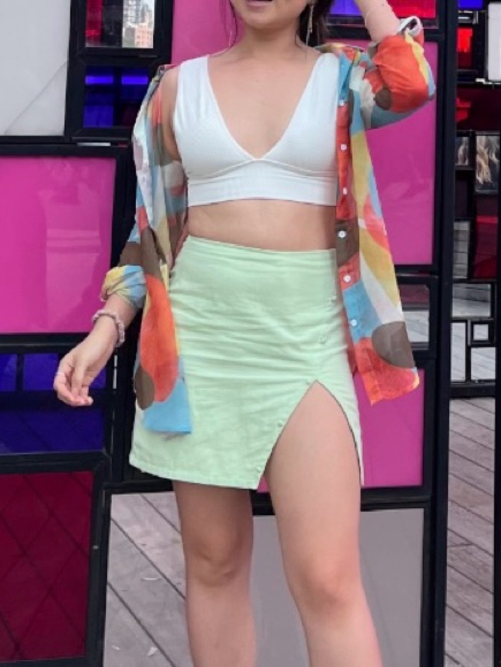 Colorful Sheer Abstract Print Button Down